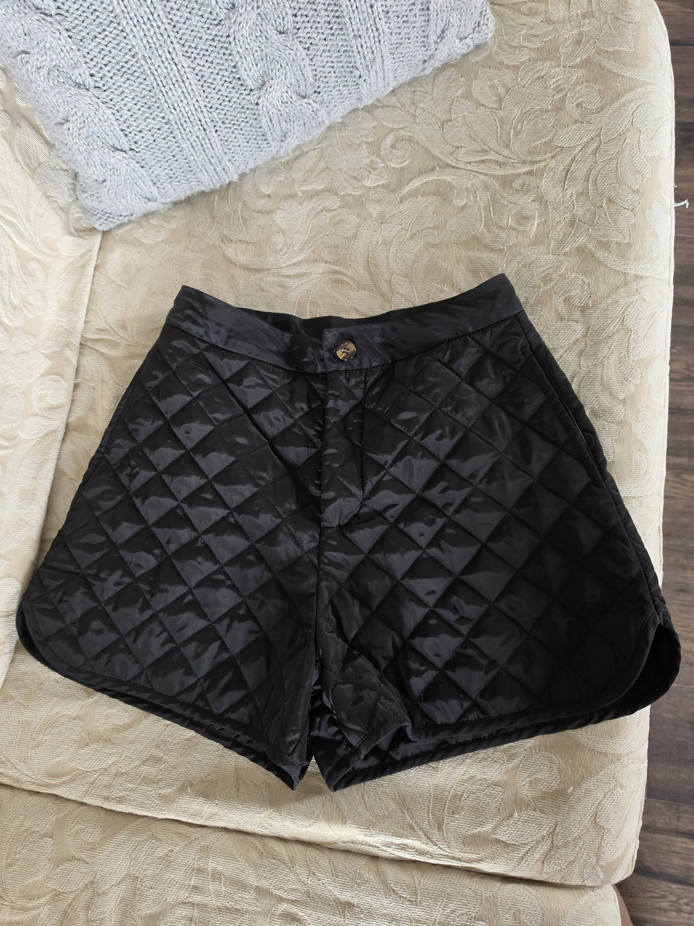 Quilted Black Satin-Look Shorts